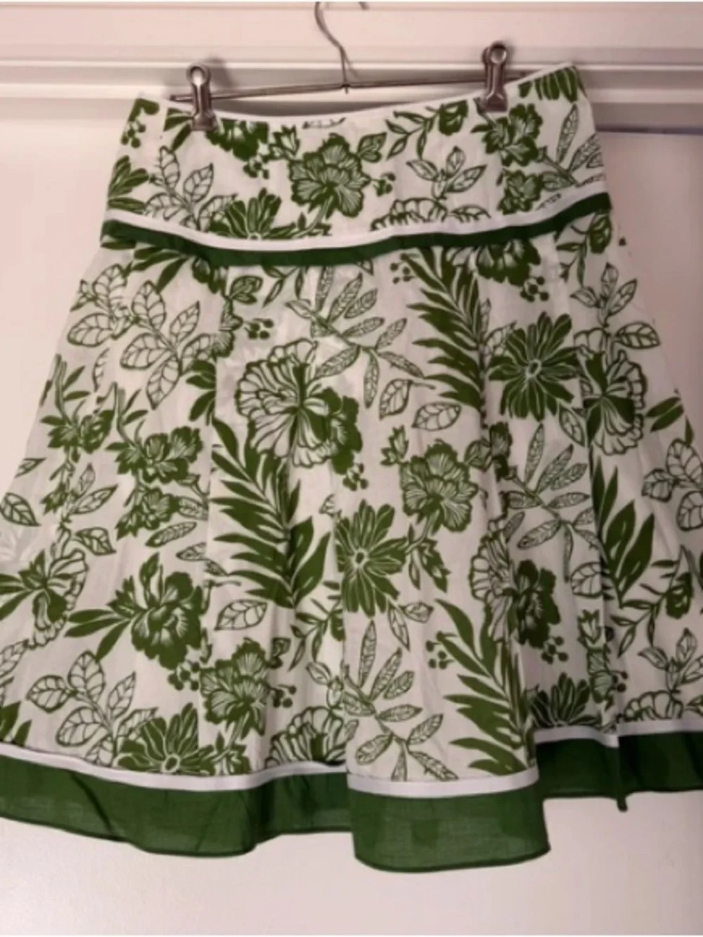 Esprit White & Green Floral Circle Skirt